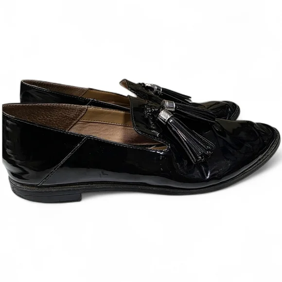 Franco Sarto Black Patent Tassel Loafers Size 10 Classic Chic Slip - Ons Preppy - Picture 4 of 10